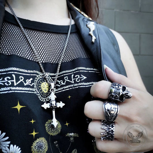 Gothic Cross Skull Pendant in Stainless Steel