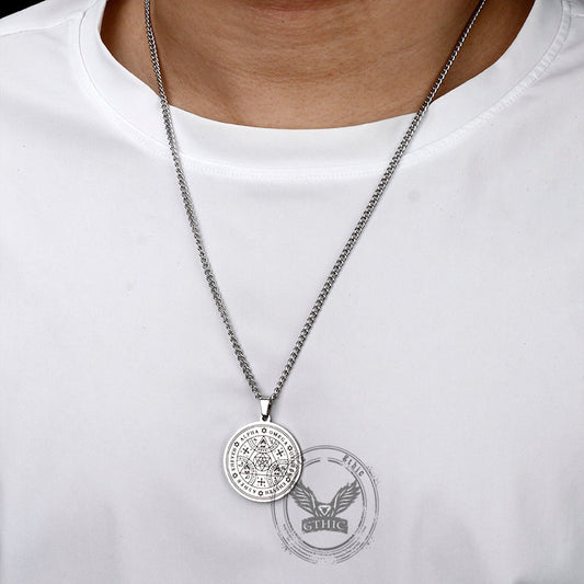 Enochian Rune Hexagram Pendant in Stainless Steel