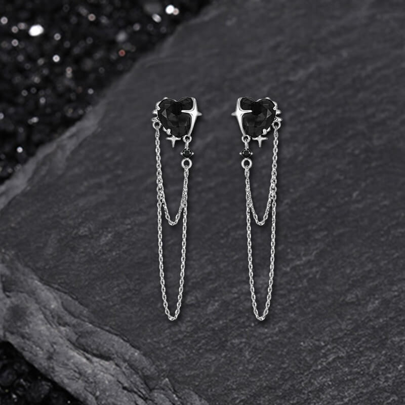Gothic Heart Tassel Zircon Stud Earrings in Copper