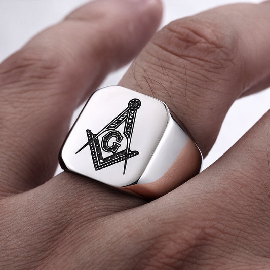 Ag Polished Masonic Ring in Stainless Steel