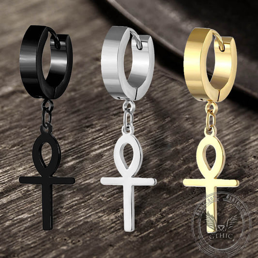 Ankh Cross Earring in Stainless Steel