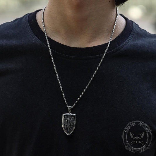 Archangel Saint Michael Shield Pendant in Stainless Steel