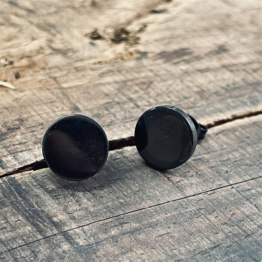 Black Minimalist Round Stud Earrings in Stainless Steel