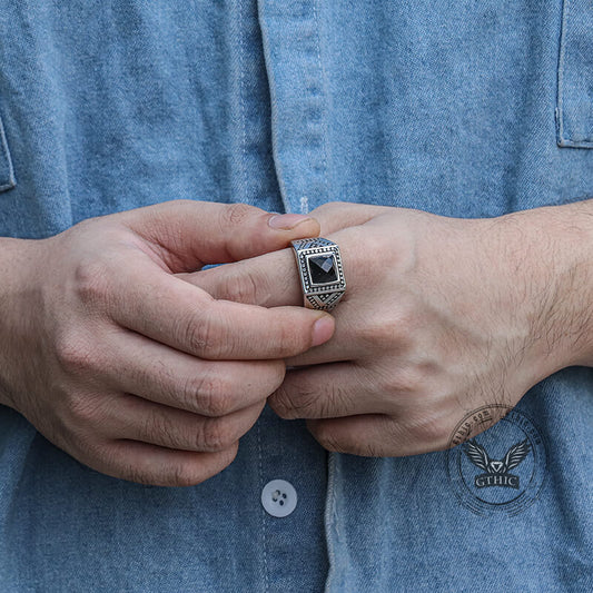Black Stone Stainless Steel Spot Ring