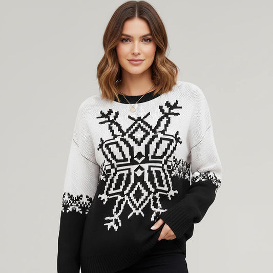 Casual Christmas Snowflake Loose Knit Sweater