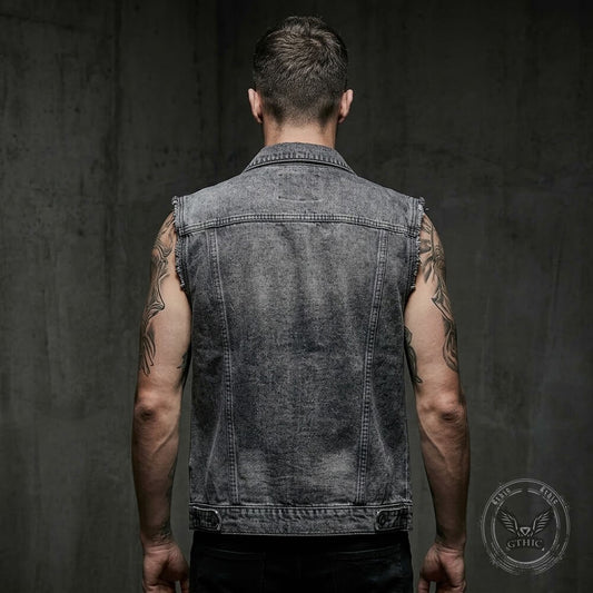 Casual Slim-Fit Brushed Biker Denim Vest