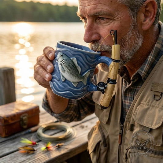 Creative Angler's Dream Fishing Rod And Fish Mug in Ceramic