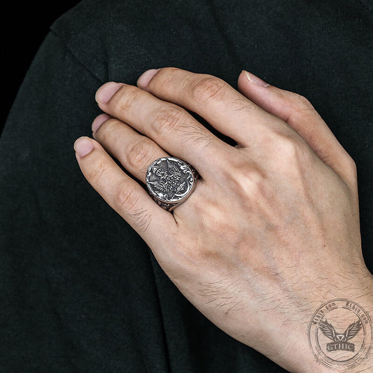 Double-Headed Eagle Ankh Ring in Stainless Steel