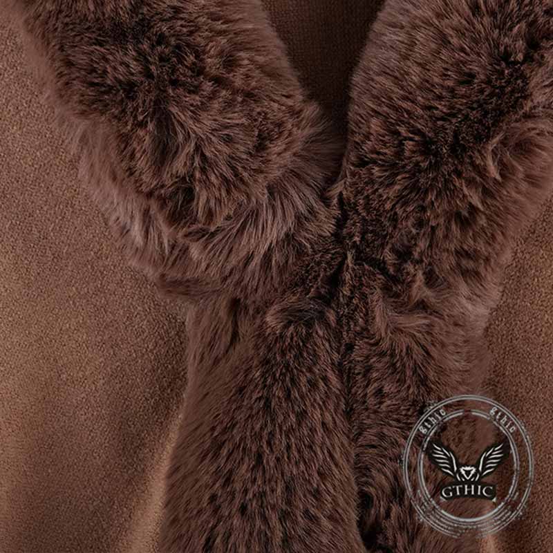 Fashion Gradient Color Fur Collar Loose Knitted Shawl