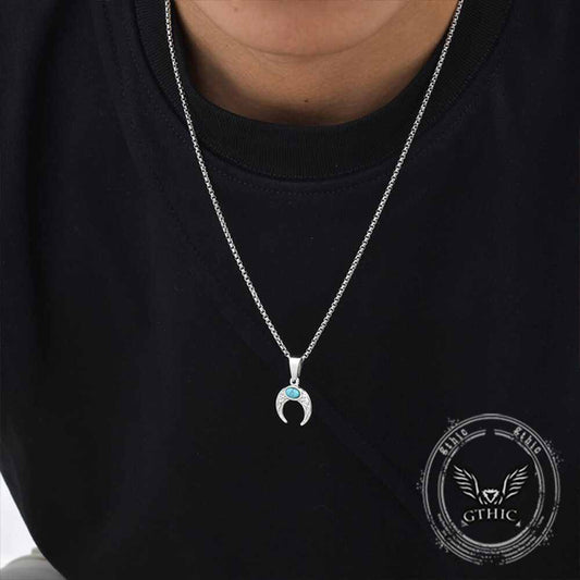 Fashion Turquoise Moon Pendant in Stainless Steel