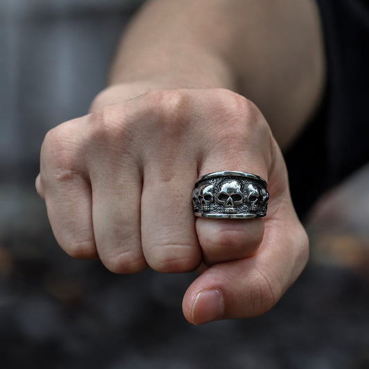 Five Skulls Ring in Stainless Steel