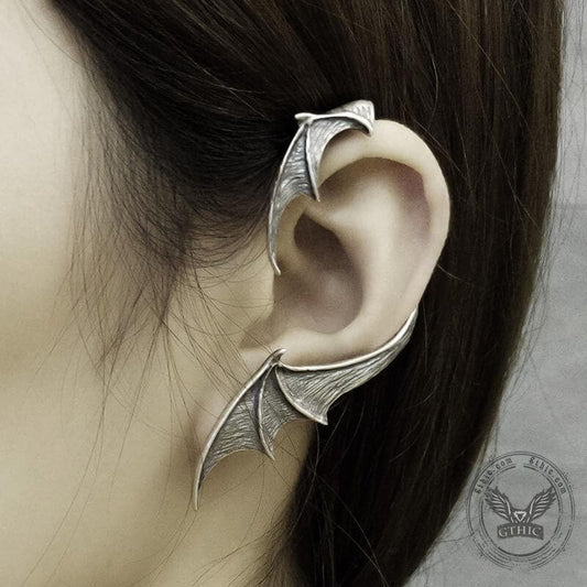 Gothic Bat Wing Stud Earrings in Sterling Silver