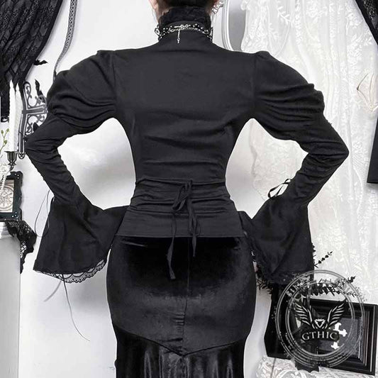 Gothic Bell Sleeve Slim Fit Versatile Lace-Up Shirt