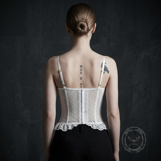 Gothic Sheer Lace Criss Cross Bow Detail Corset