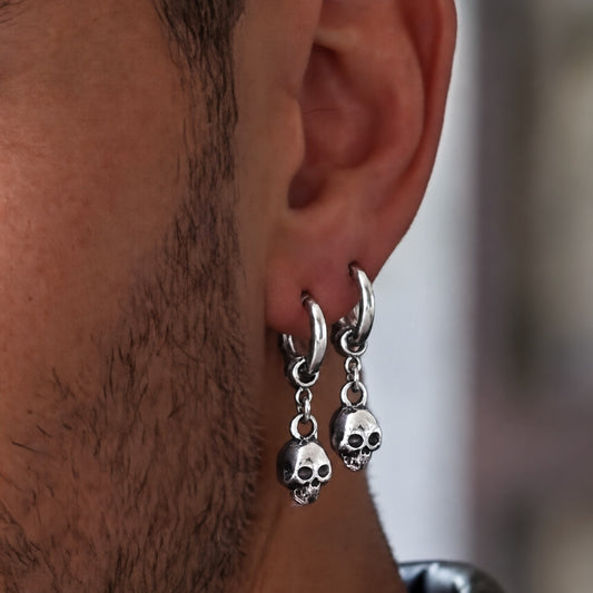 Gothic Skull Hoop Earrings in Stainless Steel