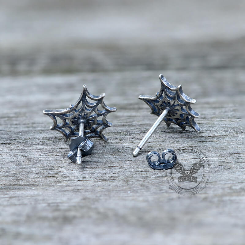 Gothic Spider Web Stud Earring in Sterling Silver