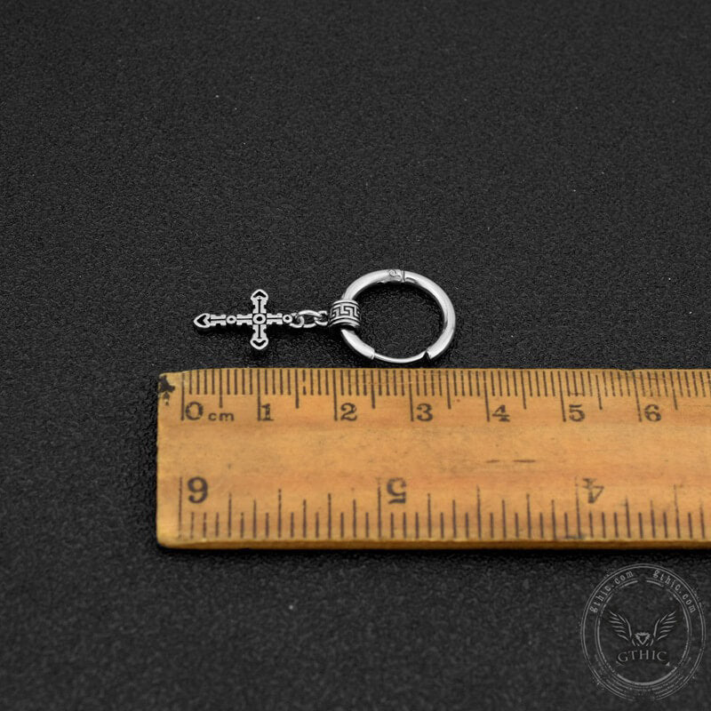 Great Wall Pattern Cross Hoop Earrings in Stainless Steel