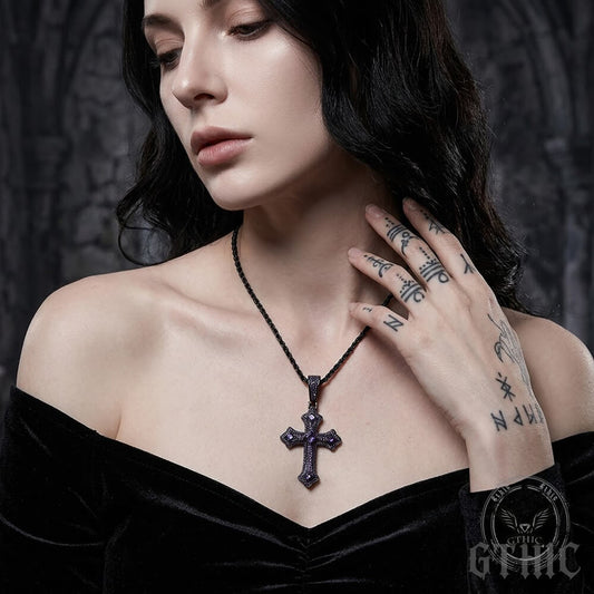 Hip Hop Cross Zircon Inlaid Pendant in Copper