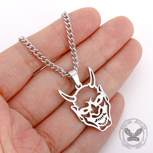 Hollow Oni Mask Necklace in Stainless Steel