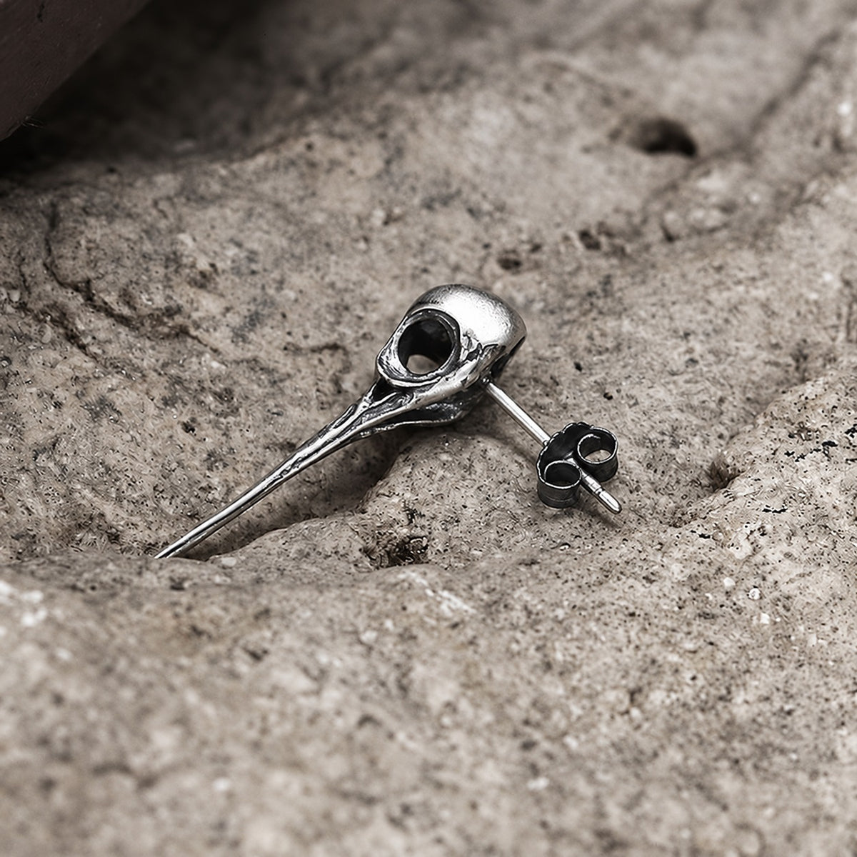 Hummingbird Skull Stud Earrings in Sterling Silver