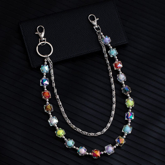 Iridescent Beaded Double-Layer Hip-Hop Alloy Pants Chain