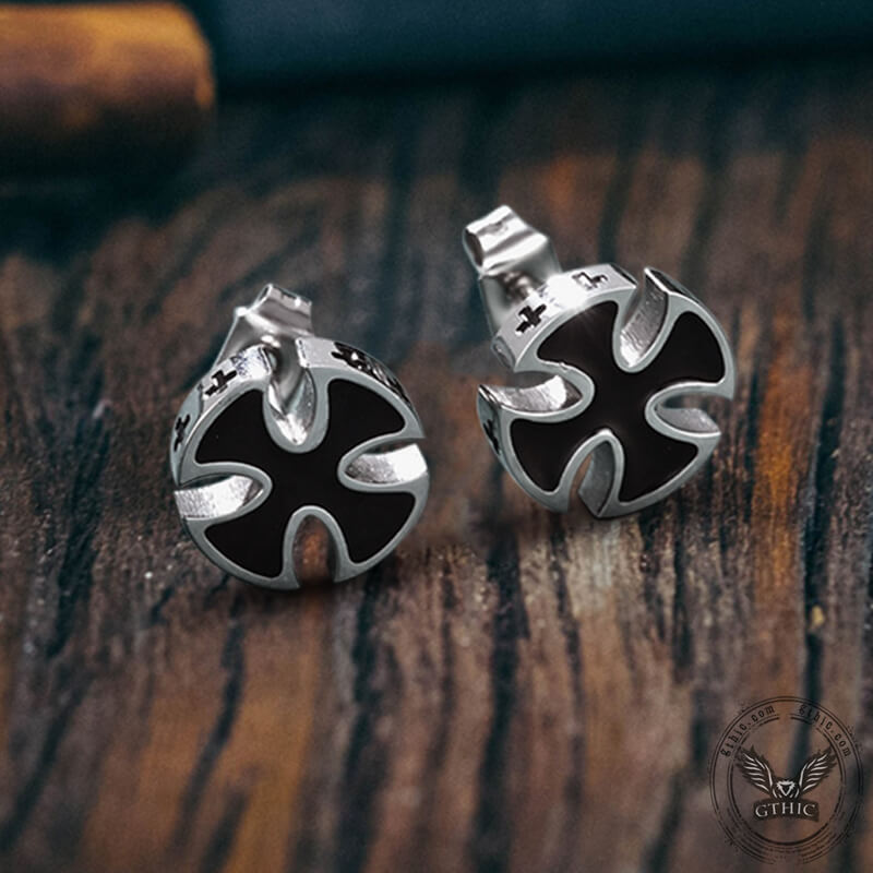Iron Cross Stud Earrings in Stainless Steel