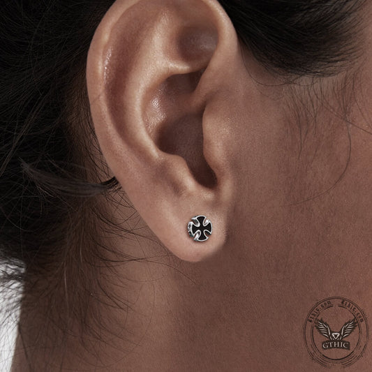 Iron Cross Stud Earrings in Stainless Steel