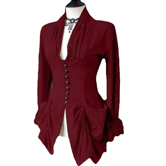 Medieval Victorian Ruffle V-Neck Corset Blouse