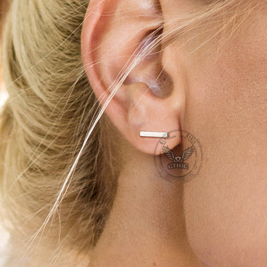 Minimalist Tiny Bar Stainless Steel Screw Back Earrings