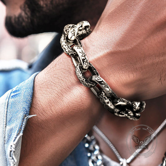 Nordic Hammered Rune Viking Bracelet in Stainless Steel