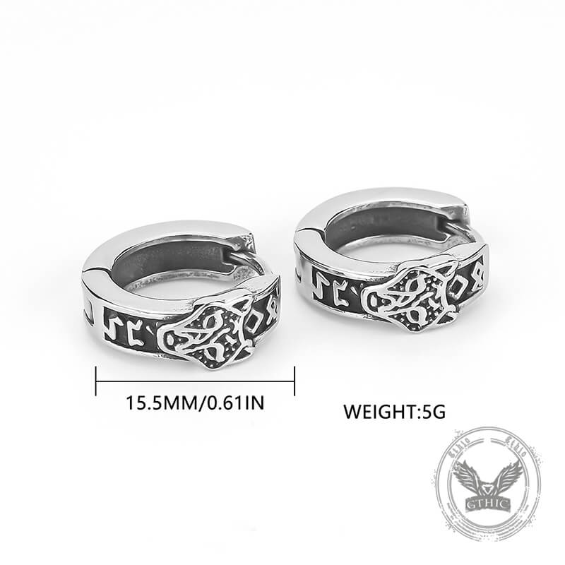 Nordic Wolf Head Viking Hoop Earrings in Stainless Steel