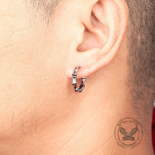 Punk Bamboo Hoop Earrings in Stainless Steel