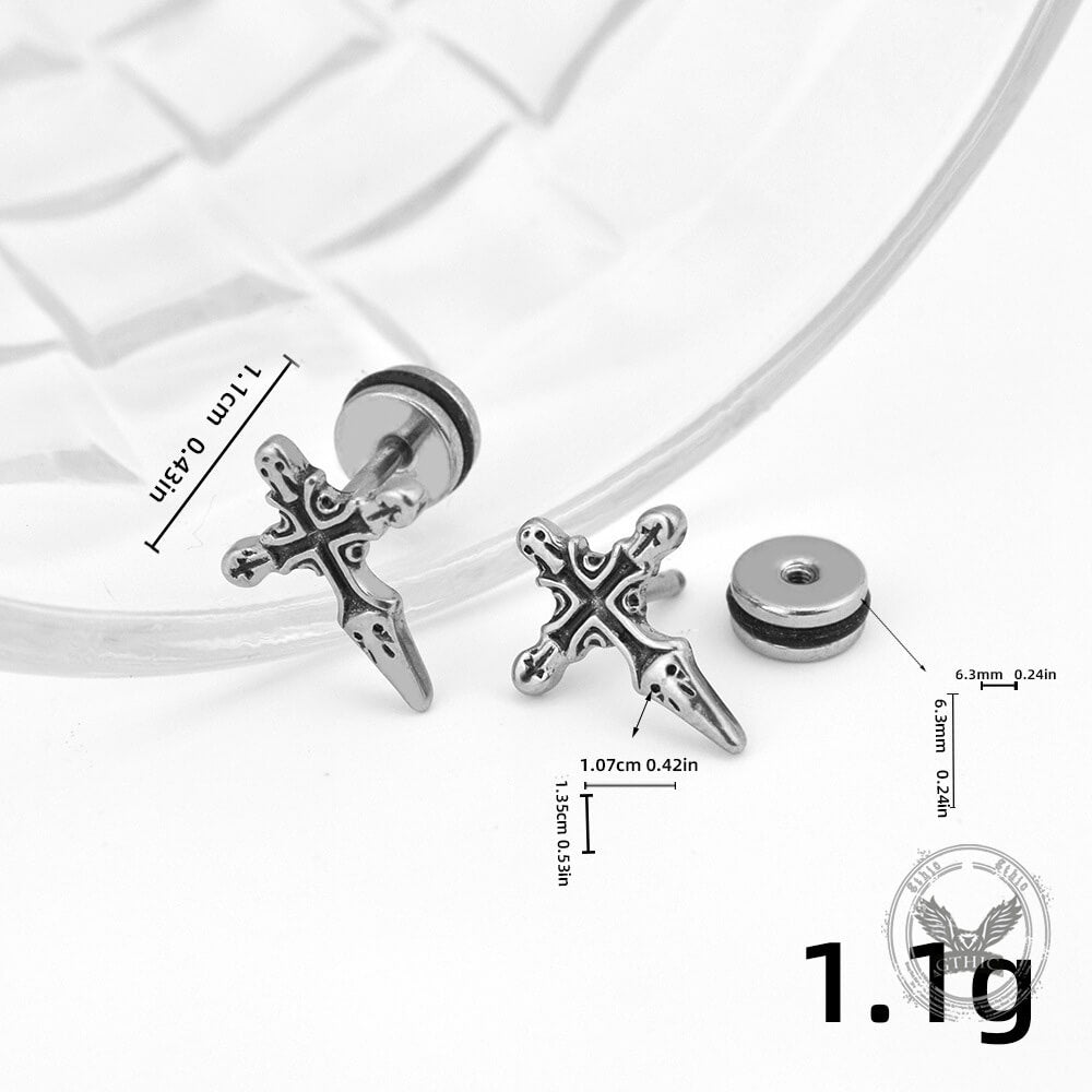 Punk Cross Sword Earrings in Stainless Steel