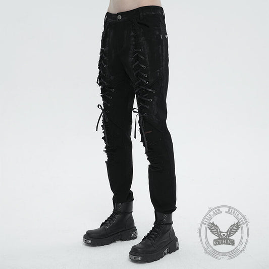 Punk Lace Up Ripped Men's Pants