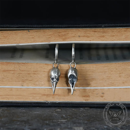 Punk Raven Skull Stud Earrings in Sterling Silver