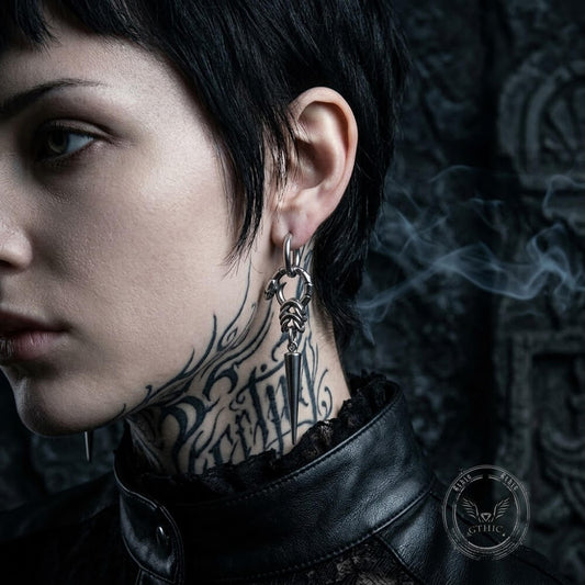 Punk Ouroboros And Spikes Drop Earrings in Stainless Steel