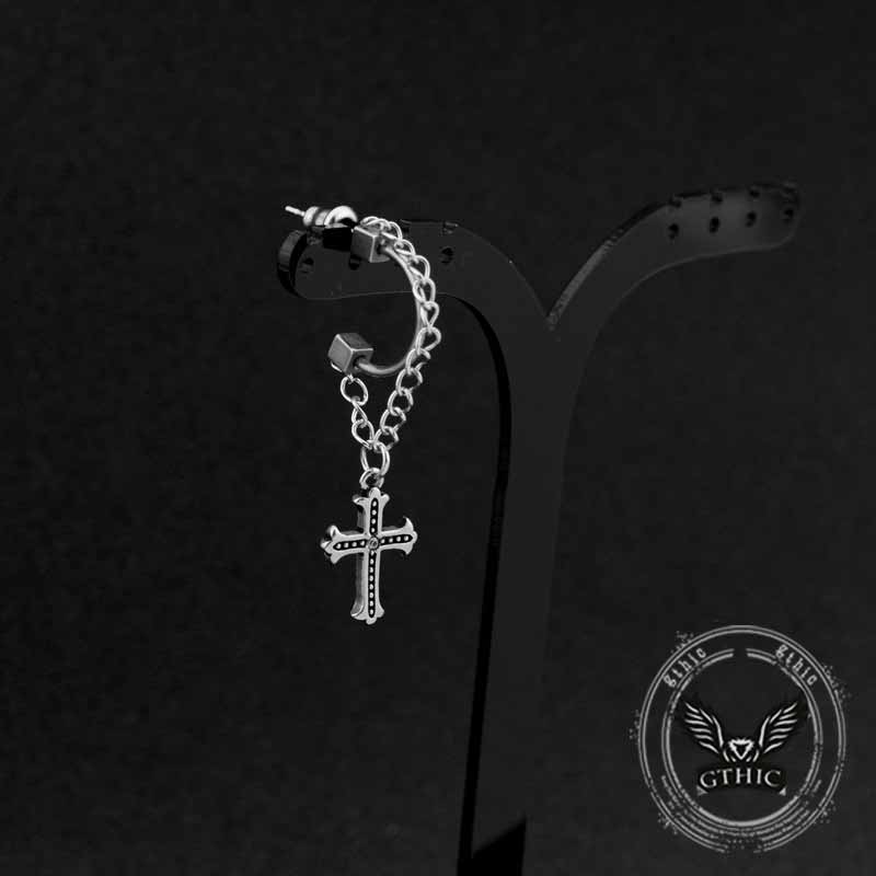 Punk Tassel Cross Earrings in Stainless Steel
