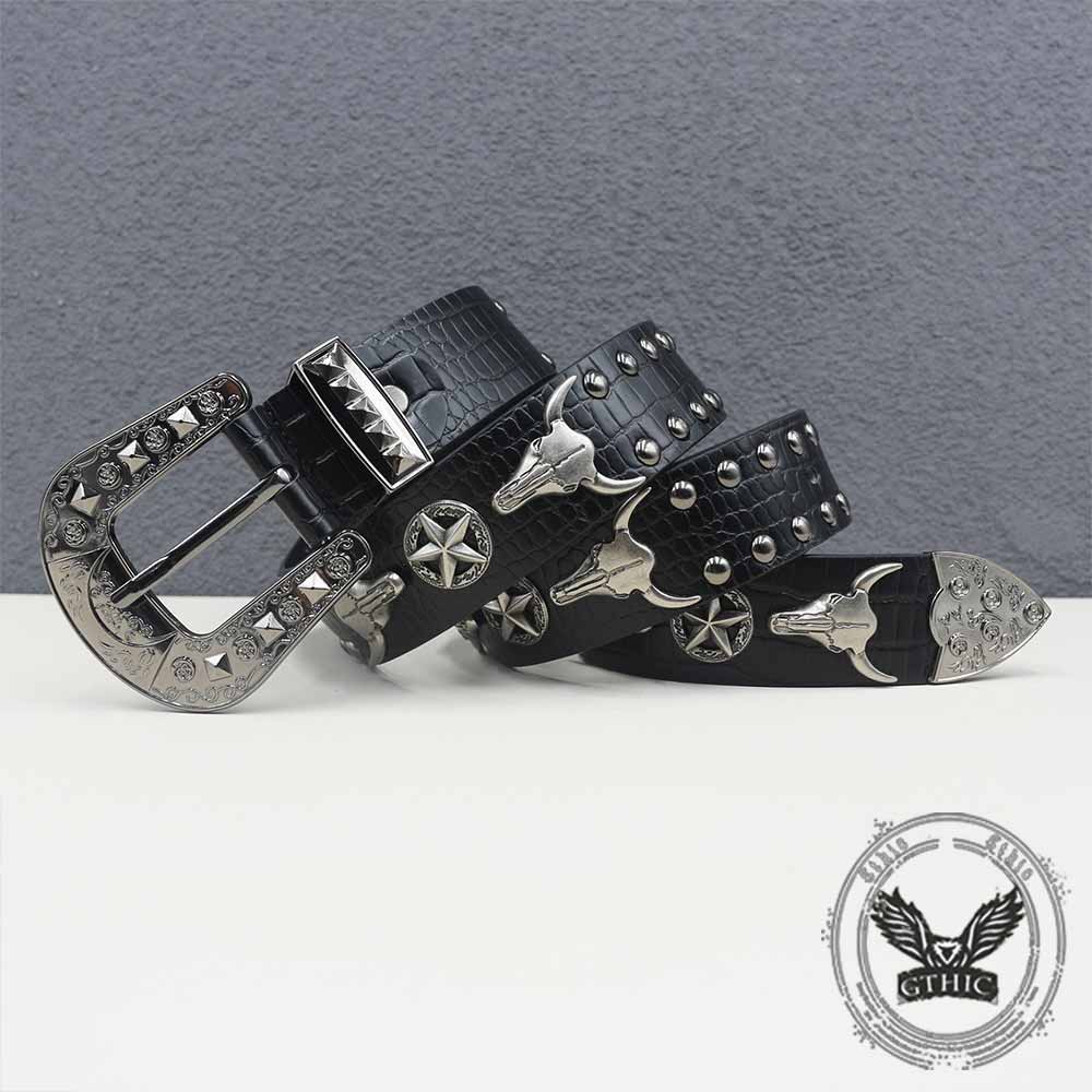 Punk Y2K Western-Style Rivet Bull Star PU Leather Belt