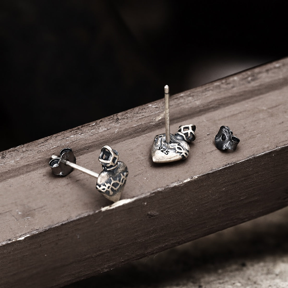 Sacred Heart Stud Earrings in Sterling Silver