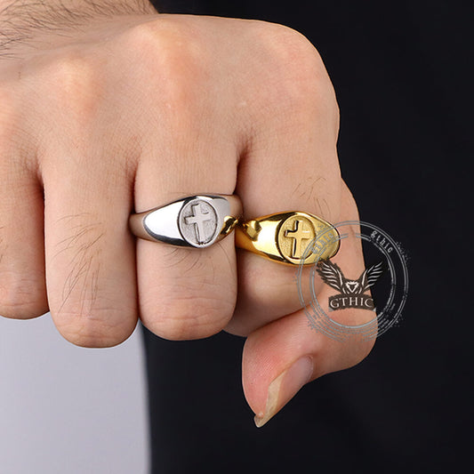 Simple Round Cross Pattern Ring in Stainless Steel