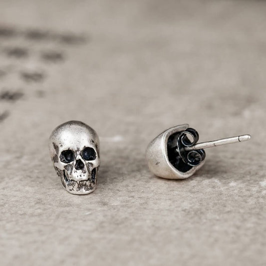 Skull Stud Earrings in Sterling Silver