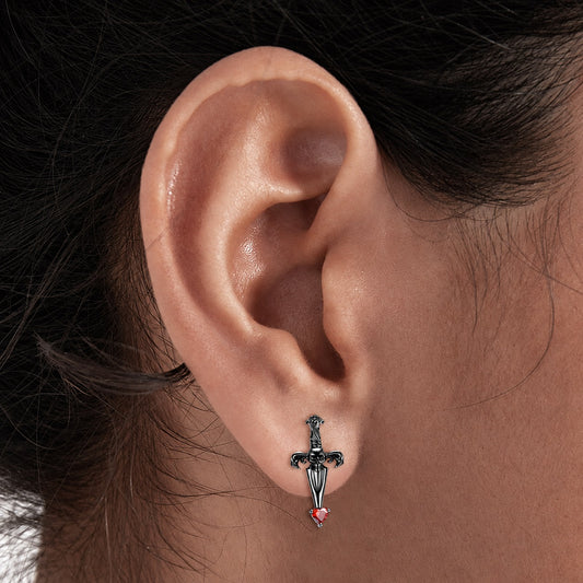 Skull Sword Gothic Stud Earrings in Sterling Silver