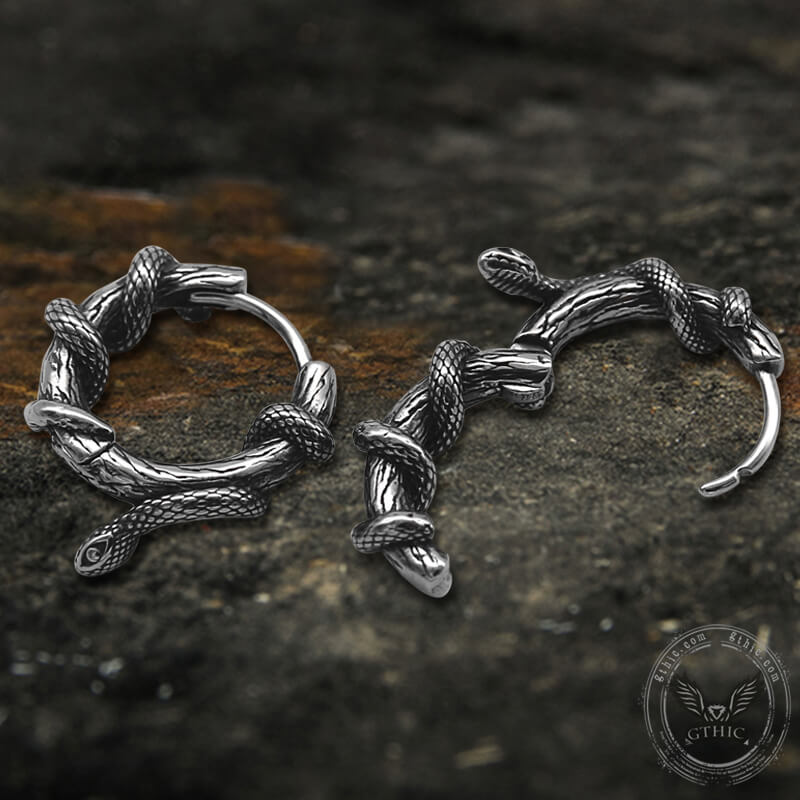 Snake Entwined Vines Hoop Earrings in Stainless Steel