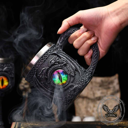 Viking Celtic Knot Dragon Devil Eye Mug in Stainless Steel