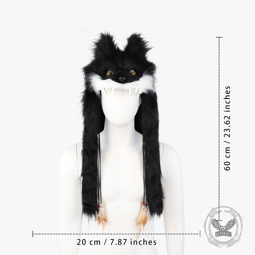 Viking Wolf Head Faux Fur Savage Tribal Hat