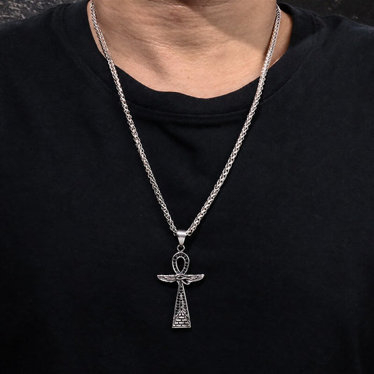 Vintage Cross Pyramid Horus Eye Pendant in Stainless Steel