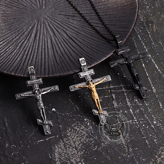 Vintage Crucifixion of Jesus Cross Pendant in Stainless Steel