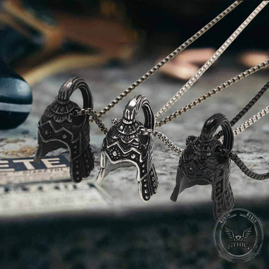 Vintage Warrior Helmet Pendant in Stainless Steel