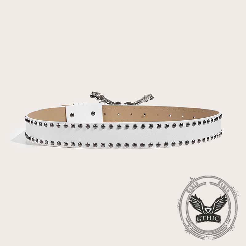 Y2K Fashion Double Guitar Buckle Rivet PU Leather Belt