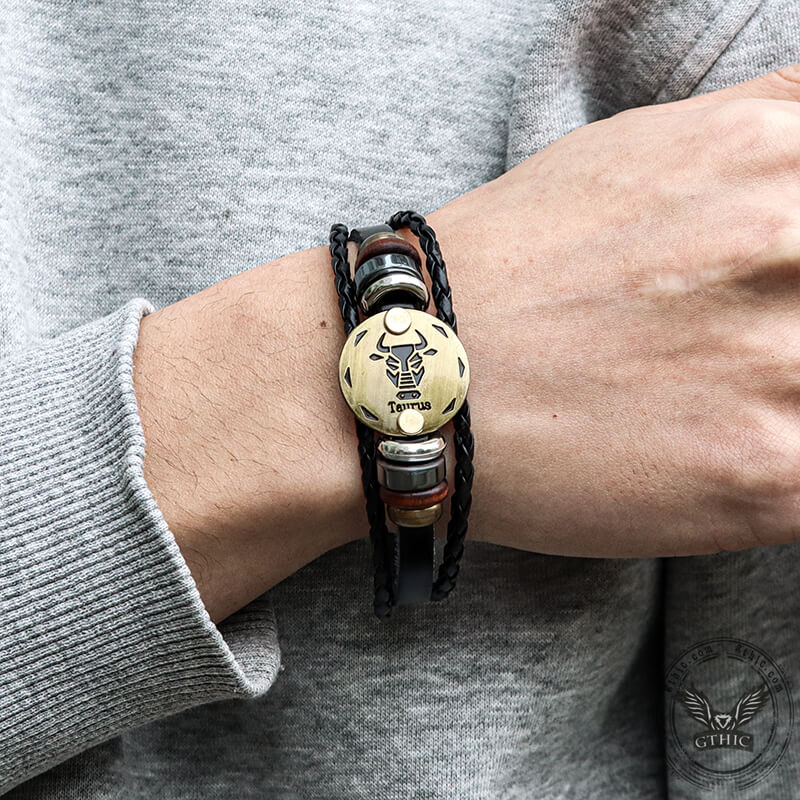 12 Constellation Alloy Leather Bracelet
